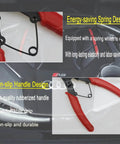 Close-up of 4 In 1 Snap Ring Pliers Set With 3 Interchangeable Jaw Heads Pro Grade And Heavy Duty Angled for auto and engine repair