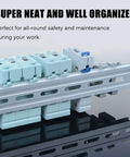 Aluminum DIN Rails 10 Pack, 1 Meter Each, Top Hat Slotted Design with electrical components installed; RoHS Compliant