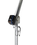 Heavy Duty AC Powered Jib Crane With Dope Galvanized Finish, 2000 LB Load Capacity, 3 To 5 FT Telescoping Boom, 360 Degree Swivel, No Sweat Workshop Hoist For Daily Heavy Lifting Tasks, side view with steel structure.
