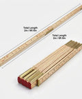 Foldable Wood Ruler 6 Ft 6 In with US and Metric Measurements extended and folded, showing durable wood build and accuracy.