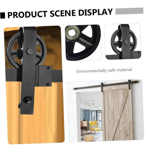 Heavy Duty Barn Door Nylon Roller Wheels Set Smooth Sliding Pulleys With Low Noise Durable Hanging Rail Hardware installed view