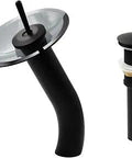 Falls Single Lever Waterfall Vessel Faucet Set Matte Black Smoke Glass Deck Mount Single Hole With Solid Brass Construction