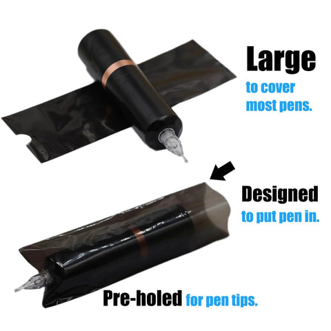 MIUXIA tattoo pen covers and grip wrap set in black; 200 pen covers and 4 grip tapes