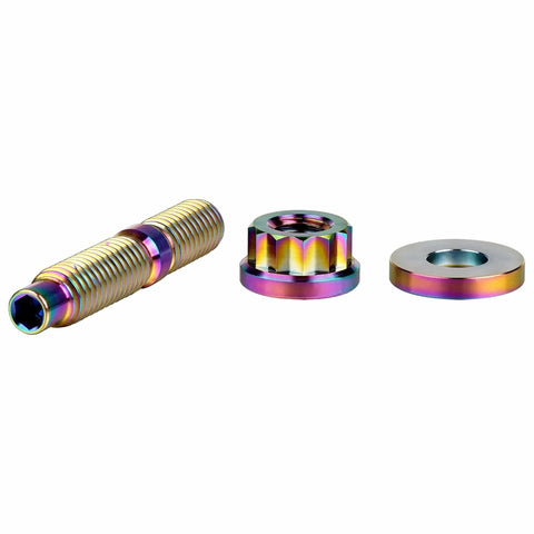 Beefy Titanium Exhaust Manifold Bolt Kit M8 x 1.25 Pitch 45mm Studs With Flange Nuts And Washers Rainbow Titanium Finish 4pc Set