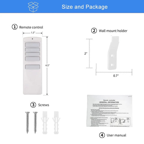 Replacement Ceiling Fan Remote Control For 315MHz Harbor Breeze Fans with wall holder, screws, and user manual shown