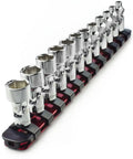 1/4 Inch Drive 12-Piece Swivel Socket Set, 6-Point Metric 5mm To 15mm, Flexible Joint For Tight Spaces, Aluminum Storage Rail Included, Easy Access To Hard-To-Reach Fasteners on rail