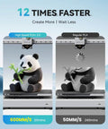 Comparison of High-Speed PLA Plus 2.0 and Regular PLA printing speeds with panda model, highlighting 600mm/s vs 50mm/s