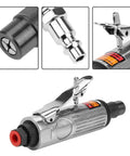 1/4 Inch Pneumatic Die Grinder Delivers Blazing 22000 Rpm Air Power Through An Ergonomic Angle Handle for smooth metal finishing attachments.