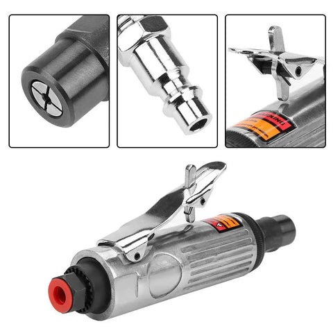 1/4 Inch Pneumatic Die Grinder Delivers Blazing 22000 Rpm Air Power Through An Ergonomic Angle Handle for smooth metal finishing attachments.
