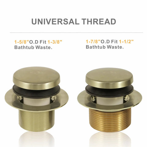Gold Brushed Brass Tub Drain Conversion Kit With Two Hole Overflow Faceplate, Universal Fit For 1-3/8 Inch Drains displayed.
