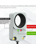 Side view of Inductive Proximity Sensor Rugged Ring Switch 10mm Sensing With 10 To 30V DC NPN PNP Outputs, showing settings and indicators.