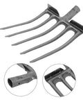 Heavy Duty Steel Garden Fork For Soil Loosening And Deep Soil Turning, Manure Fork For Root Crops Harvest, steel close-up