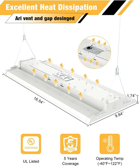 1.5 Ft Led Linear High Bay Light Adjustable Wattage 52W To 130W Swapping 4000K Or 5000K Shades showcasing excellent heat dissipation design.