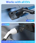 Heavy Duty J1772 Extension Cable 40Ft 50A Electric Vehicle Charging Cord connecting to J1772 and Tesla ports.