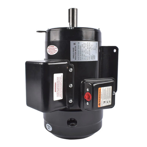 Top Notch 5 HP Single Phase Industrial Air Compressor Electric Motor At 1725 RPM With Heavy Duty Black Finish for tough shop jobs.