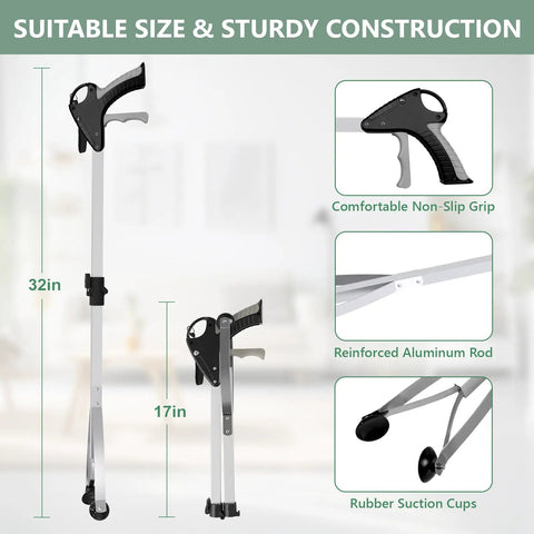32 Inch Foldable Reacher Tool Set 2 Pack With Suction Cup Grips Heavy Duty Grabber For Seniors Indoor Outdoor Trash Picker Upper Back Friendly No Bending Needed Easy Reach For Hard To Reach Places