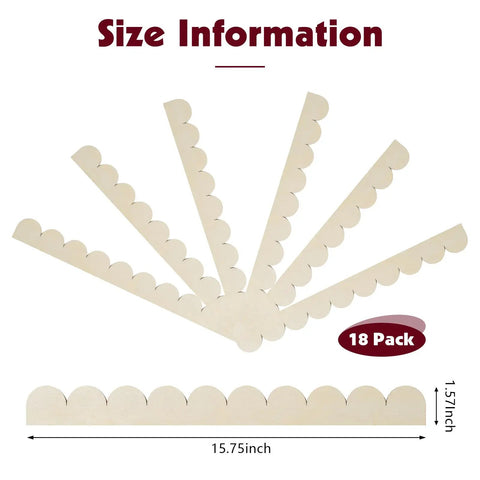 18 Pack Scalloped Wood Trim Strips Unfinished Plywood Craft Moldings For Home Decor Diy Projects Painting Wall Accent 15.75 x 1.57 inch.