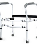 Heavy Duty Adjustable Toilet Safety Frame And Rail For Elderly Bathroom Assist With Rock Solid Non Slip Grab Bars, freestanding white metal rail.