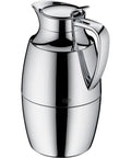One Hand Pour Glass Vacuum Carafe 1 Liter Capacity With Chrome Plated Brass Thermal Dispenser Keeps Coffee Hot 12 Hours Cold 24 Hours Easy Screw Stopper For Spill Free Pour Metallic Finish