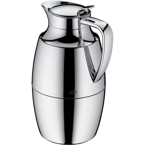 One Hand Pour Glass Vacuum Carafe 1 Liter Capacity With Chrome Plated Brass Thermal Dispenser Keeps Coffee Hot 12 Hours Cold 24 Hours Easy Screw Stopper For Spill Free Pour Metallic Finish