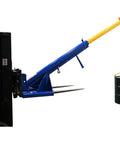 Heavy Duty Orbital Telescoping Boom Lift 4000 Pound Capacity with blue fork and black drum being lifted for easy warehouse maintenance.