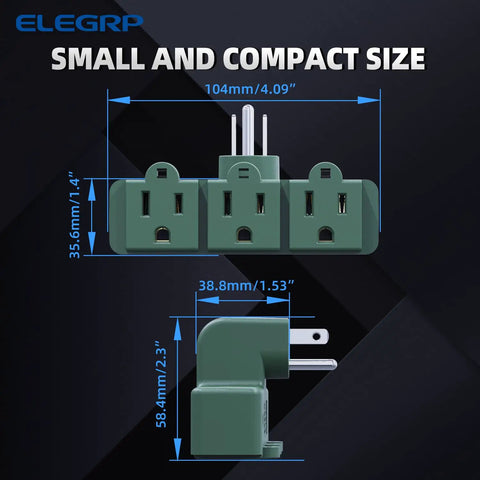 Heavy Duty Weatherproof 3 Outlet Extender Adapter With Triple Grounding And Durable Thermoplastic Construction, Green