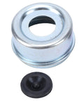 Trailer Wheel Bearing Protector Cap With Beefy Metal Rubber Build 2.72 Inch Hub Dust Cap shown with rubber seal