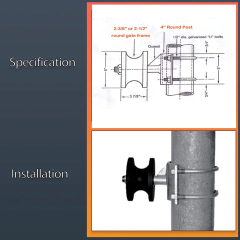Diagram and installation of Sliding Gate Rollers Cantilever Gate Rollers Nylon Gate Rollers For 4 Inch Round Posts Two And Three Eighths Inch Or Two And One Half Inch OD Chain Link Fence Gate Frames Pack Of 2 Smooth Quiet Operation For Easy Gate Sliding And Long Lasting Performance.