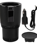Premium Portable Travel Kettle With Car Power Cord And Bright Digital Display, compact black design with 12V adapter for cars.