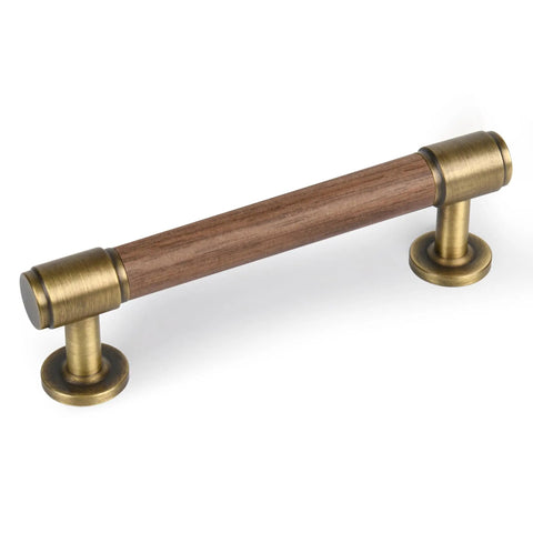 Set Of Five Sleek Solid Brass And Walnut Wood Cabinet Pulls 4.7 Inch Dresser Drawer Handles With 3.75 Inch Center To Center Spacing Modern Furniture 