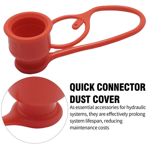 Three Pack Three Quarter Inch Flat Face Hydraulic Quick Coupler Dust Caps and Plugs Red Rubber Skid Steer Coupling Covers