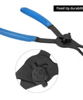 Close-up of a plier from a 12 Piece Versatile Snap Ring Pliers Set for Internal and External Rings Heavy Duty Chrome Moly Steel Quick Adjustment with Locking Knob Built to Last Rugged Retaining Pliers Kit for Auto Machinery and Shop Use showing fixed tip durability.