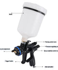 Top Rated Hvlp Air Paint Sprayer Boasting A Smooth 1.3Mm Nozzle And Beefy 600Ml Cup showing components like spray hat adjustment and trigger switch.