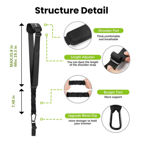 Heavy Duty Trimmer Strap Harness For Weed Eater With Upgraded Elastic Part And Metal Clasp All Day Comfort Shoulder Pad