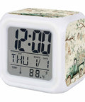Reliable Digital Alarm Clock With Rustic Green Leaf Motif Lowkey Silent Operation Quiet Bedside Timer Featuring Comfy Silicone Keys Straight Up Easy Snooze Mode With Warm Led Nightlight For Bedroom Or Desk.