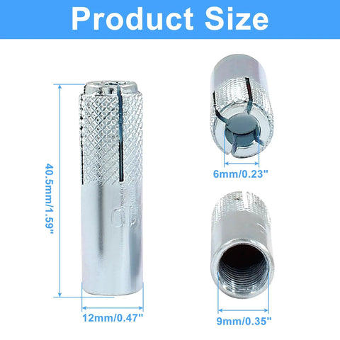 8 Pcs M10 x 40mm Knurled Drop In Anchors With Internal Forced Expansion Bolts For Solid Concrete Carbon Steel Zinc Plated