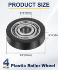 4 Pack Plastic Roller Wheels With Bearings For Conveyor Systems And Warehouse Carts, Guiding Belt Idler Rollers, Black