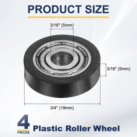 4 Pack Plastic Roller Wheels With Bearings For Conveyor Systems And Warehouse Carts, Guiding Belt Idler Rollers, Black