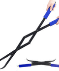 Heavy Duty Collapsible Firewood Tongs 28 Inch Solid Manganese Steel With Serrated Scissor Jaws in use for lifting wood.