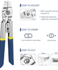 100Ft Wire Rope Crimping Tool Kit With 304 Stainless Steel Cable 7x7 Strand Core 1.5mm, All In One Crimping Set With 200 Aluminum Crimp Loop Sleeves And 20 Stainless Steel Thimbles, Heavy Duty Fishing And Utility Gear with crimping tool and adjustment instructions