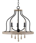 Three-Light Farmhouse Pendant Chandelier With Hanging Wood Accents In Light Oak And Black Finish 23-Inch Ceiling Light