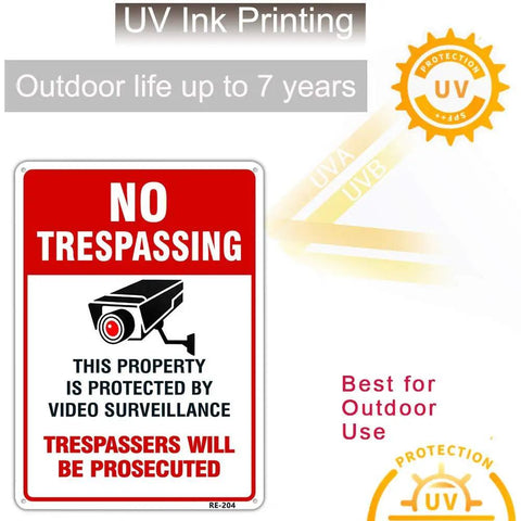 4-Pack No Trespassing Signs Outdoor For Private Property Made From Aluminum 10x14 Inches With UV Ink Print featuring CCTV camera graphic