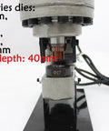 Close-up of 110V Electric Hydraulic Hole Punch Machine With Five Dies for Metal Plates Angle Iron Copper Aluminum and Steel Pro Grade