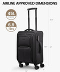 Airline Approved 22x14x9 Carry On Luggage With Spinner Wheels LOVEVOOK Lightweight Softside Suitcase Black with TSA Lock
