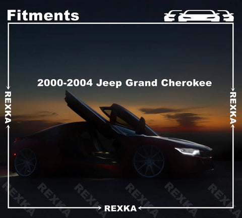 2000-2004 Jeep Grand Cherokee model with open doors against sunset background, featuring stylish design details.