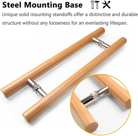 Wooden Push Pull Door Hardware Kit For Indoor Outdoor Gates And Farmhouse Barn Doors Rustic Door Handles 180 Cm Length Includes All Accessories Easy To Install with steel mounting base.