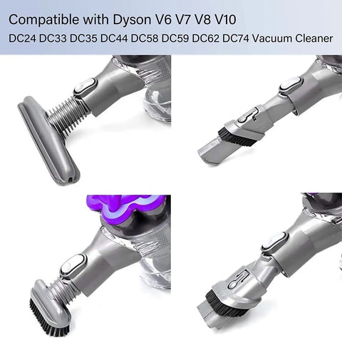 Must Have Four Piece Replacement Vacuum Attachment Kit For Dyson V6 And Other Cordless Vacuums Includes Mattress Brush Wide Nozzle Brush And Flexible Crevice Tool For All Floor Types