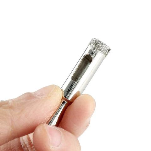 Close-up of 15 Pack Heavy Duty Diamond Drill Bit, nickel coated, 10mm width for tile and glass projects.