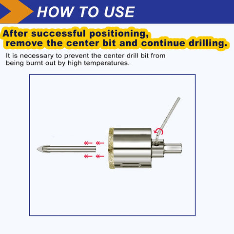 4 Inch Diamond Hole Saw With Pilot Bit For Glass And Tile Triple Layer Diamond Coating and removable center bit visible