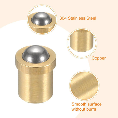 Heavy Duty 304 Stainless Steel Ball Plungers 15Pcs 2Mm Ball 5N Push Fit Spring Latches close-up of smooth ball and copper housing.